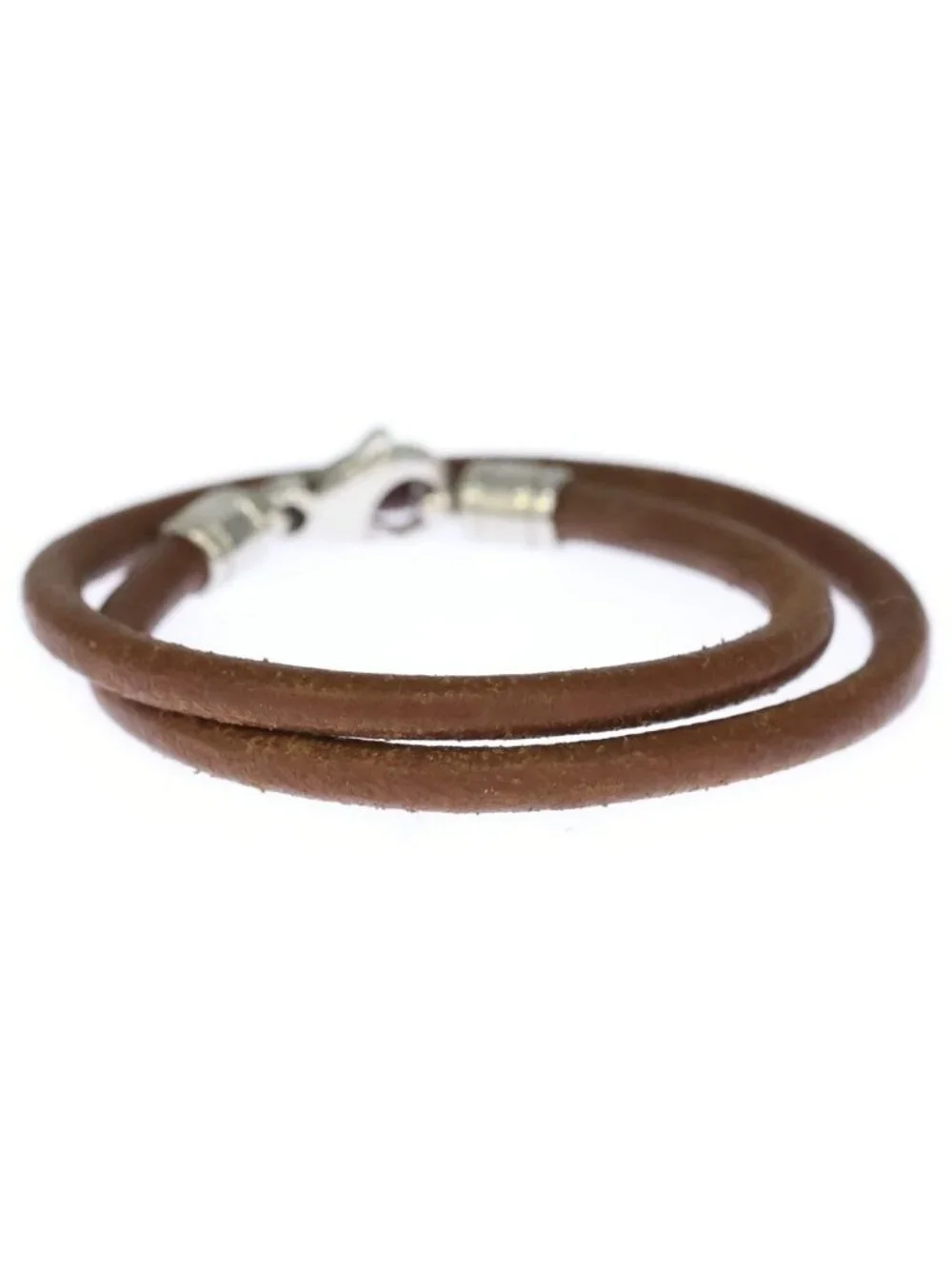 Bvlgari Bulgari Double Strand Silver Leather Choker Bracelet Brown